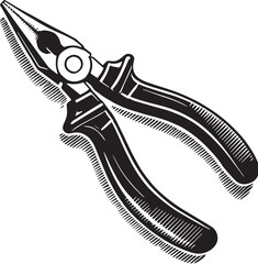 Black Color Pliers (Needle Nose) Silhouette Vector Illustration, Solid White Background. minimal vector design