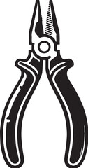 Black Color Pliers (Needle Nose) Silhouette Vector Illustration, Solid White Background. minimal vector design