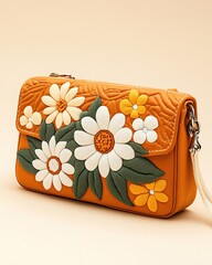 spring vibe Pastel Minimal Background Stylish floral handbag on a soft background.