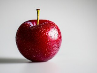 Fresh Red Apple with Water Droplets on a Smooth Surface