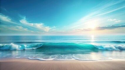 Obraz premium Serene ocean wave gently rolling onto a tranquil sandy shore under a vibrant sunrise sky