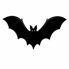 A black bat with its wings spread out. The bat is flying in the air