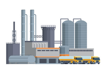 Oil Refinery Building Vector Illustration. Editable Chemical Factory Design with Modular Industrial Elements