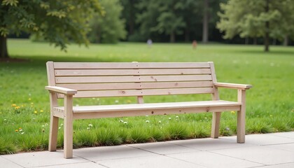 Fototapeta premium A Beautiful Wooden Park Bench Isolated on a Clean White Background for Outdoor Spaces and Gardens