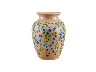 Empty traditional handmade clay vase isolated on white background.