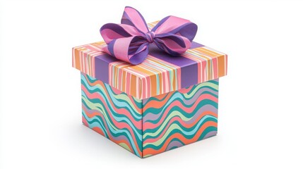 Colorful Decorative Gift Box with Ribbon and Vibrant Stripes