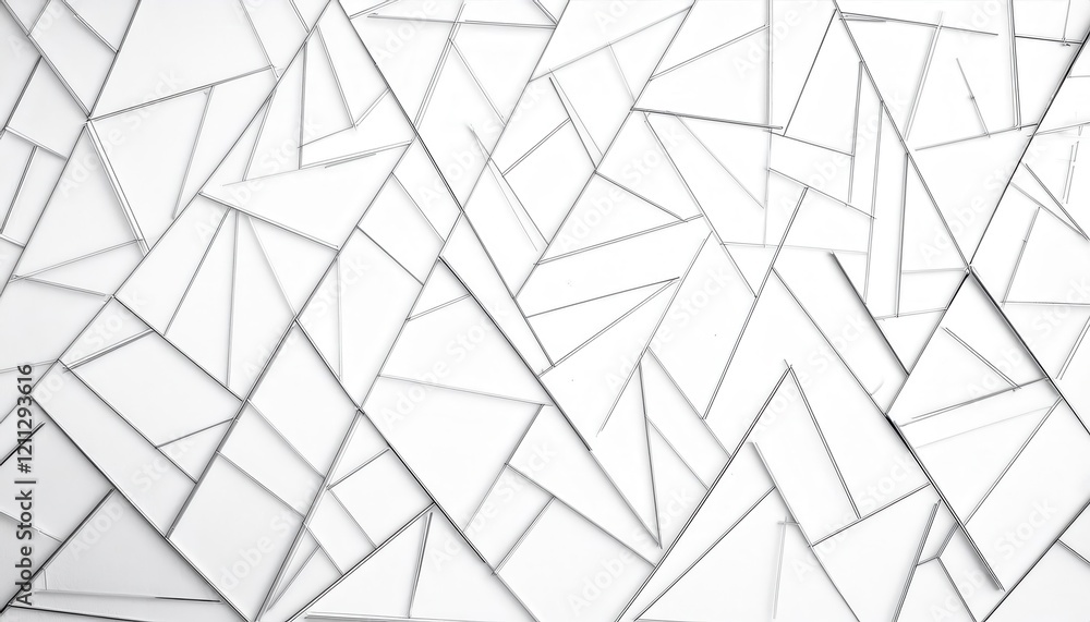Poster abstract geometric glass mosaic with triangular and polygonal patterns, clean white background, modern decorative design for wall art


