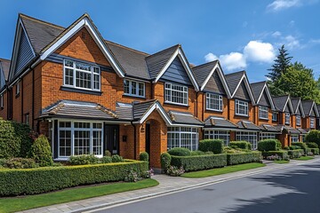 Luxury Brick Townhouses on a Sunny Day
