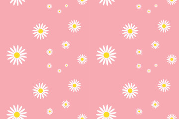 Daisy Flower Pattern. Vintage Seamless Pattern of White Daisies on Color Background.