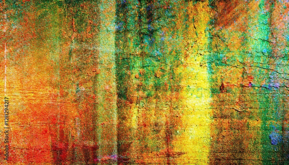Poster textured abstract art with vivid yellow, orange, and green tones on rough surface ideal for modern d