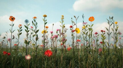 Vibrant Wildflower Meadow Under a Summer Sky