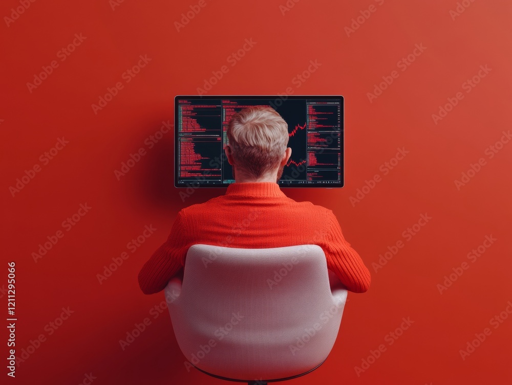 Aufkleber minimalist collaboration workspace modern red aesthetic with smart device screens for seamless remot
