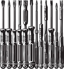 Black Color Screwdriver (Flathead) Silhouette Vector Illustration, Solid White Background. minimal vector design