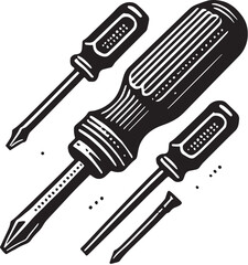 Black Color Screwdriver (Flathead) Silhouette Vector Illustration, Solid White Background. minimal vector design