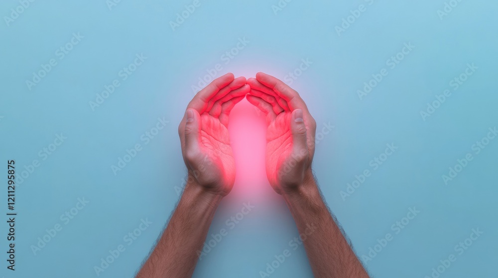 Poster futuristic collaborative effort hands with neon glow on minimal blue - dynamic teamwork visual for i