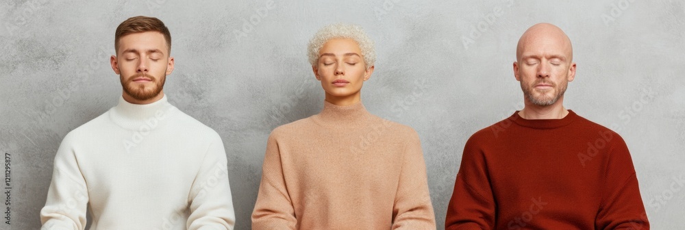 Aufkleber mindful workspace aesthetic diverse employees meditating cross-legged in minimalist studio - enhanci