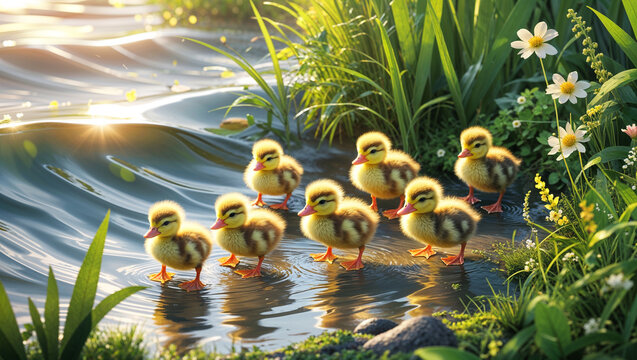 baby ducks enoying