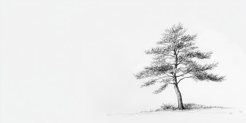 Solitary Pine Tree Stands Against A White Sky