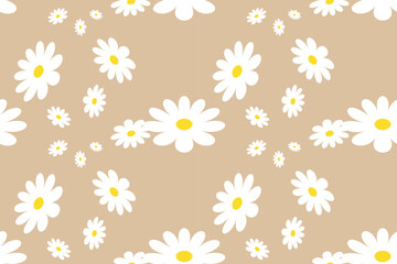 Simple Daisy Pattern Printable. Retro Seamless Pattern With Daisy Flower on Color Backgrounds Vector. Cute Floral Print.