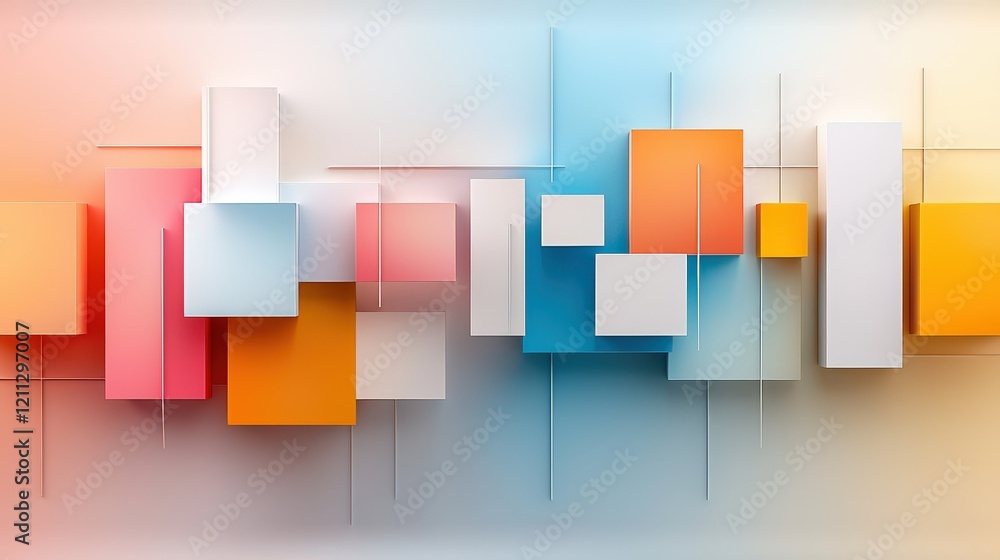 Poster a dynamic abstract geometric design with vibrant blocks of color and interlocking shapes, offering a