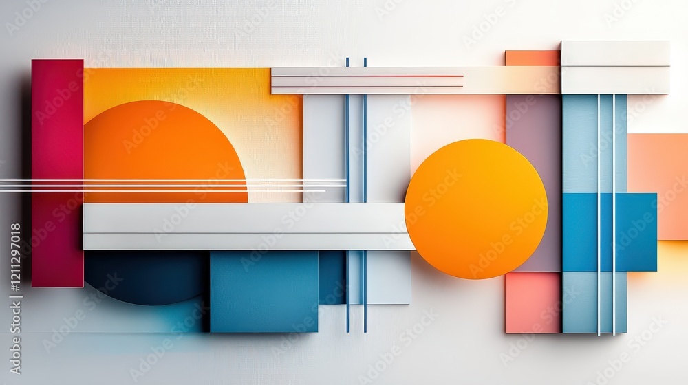 Poster a dynamic abstract geometric design with vibrant blocks of color and interlocking shapes, offering a