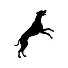 Dog jumping silhouette icon vector illustration design on white background.