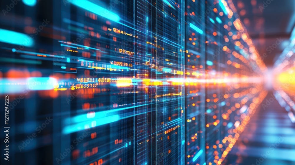 Aufkleber abstract digital data stream: server room visualization