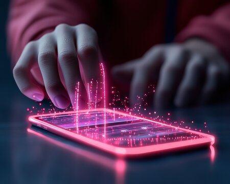 Neon Digital Creativity Korean Boy Editing Video on Smartphone with Futuristic Neon Textures Gen Z Content for Modern Marketing and Creative Industries
