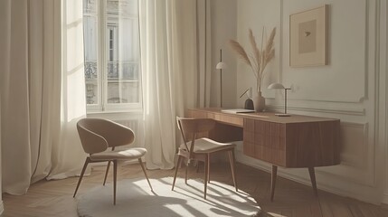Sunlit Minimalist Home Office Workspace Design