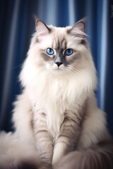 Beautiful Himalayan cat, white and brown with blue eyes