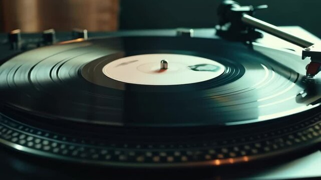 Smooth vinyl record spinning on turntable capturing retro music vibes