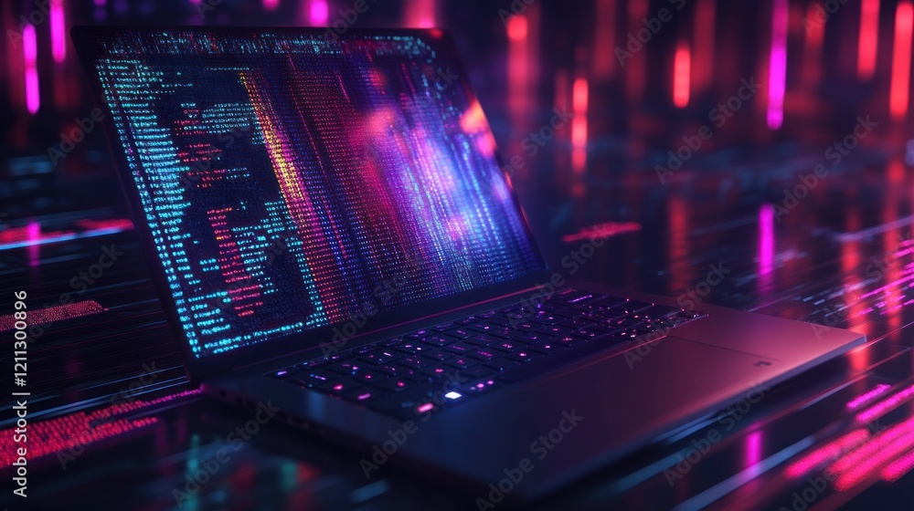 Poster neon night coding: a digital landscape of programming