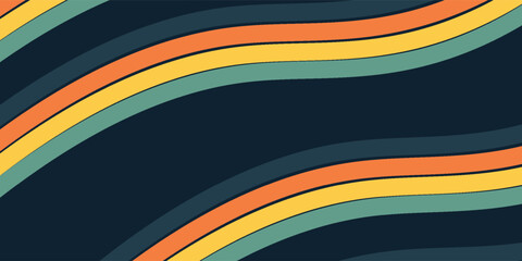 Abstract colorful 70s background vector. Vintage retro wallpaper with rainbow stripes and wavy lines art