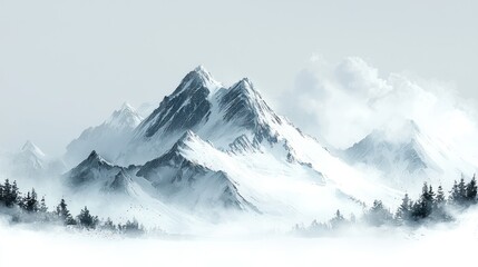 Obraz premium Serene Winter Mountain Landscape: A Breathtaking Panorama of Snowy Peaks