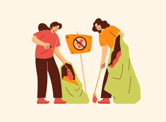 Illustration of an Volunteer Character Cleanup Plastic Rubbish