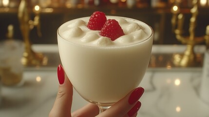 Luxurious Creamy Raspberry Dessert in Elegant Glass