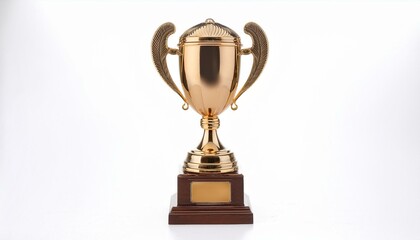 Golden trophy on white background. Success!