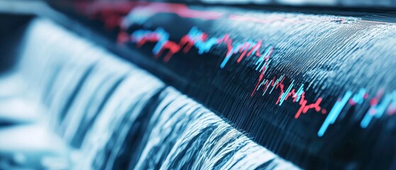 A digital graph overlay flows over a water feature, symbolizing the connection between data trends and natural elements in a striking, modern composition.