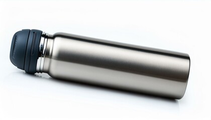 Sleek metallic thermos bottle, ideal for hydration on the go.