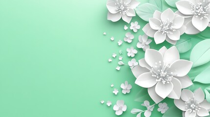 White Paper Flowers on Mint Green Background