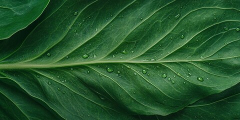 Eco-Chic Botanical Macro Dew-Drenched Green Leaf with Vein Textures for Sustainable Branding, Environmental Campaigns, and Modern Green Living Promotions