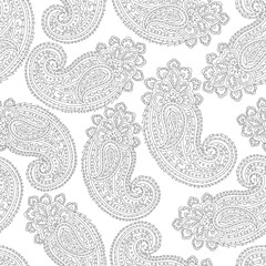 black and white paisley pattern on white background