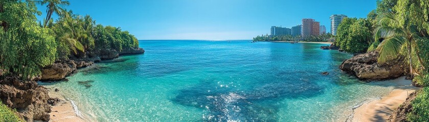 Fototapeta premium Tropical beach adventure paradise island travel photography sunny environment panoramic view serene concept