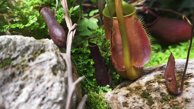 kantong semar bertaring or Nepenthaceae are plants found in Kalimantan and sumatra . indonesia