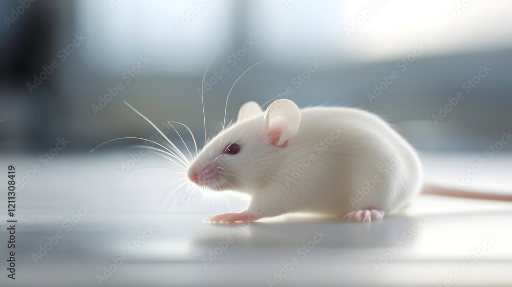 Poster detailed close up image of a laboratory mouse s tail curled up on a clean smooth surface this scient