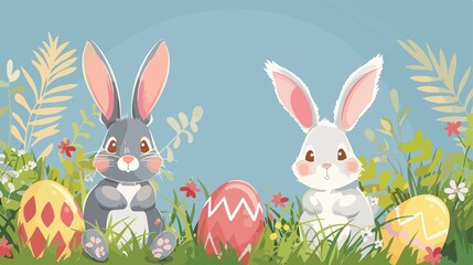 Obraz premium Easter Rabbits and Decorative Eggs Celebration