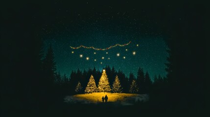 Magical Christmas Eve  Illuminated Trees  Starry Night  Winter Wonderland