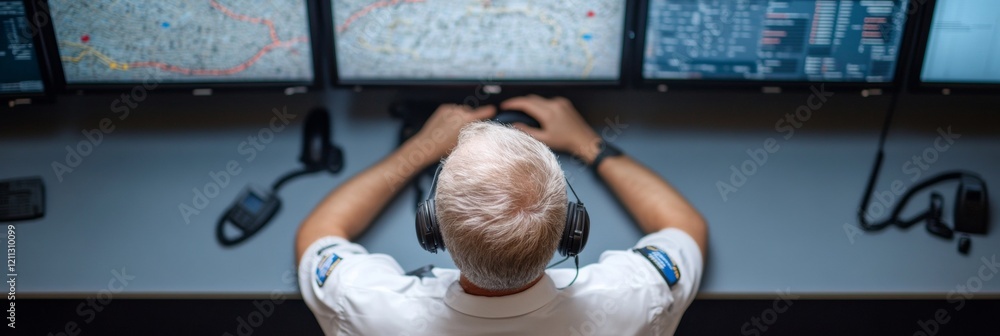 Aufkleber Modern Tech Command Center Multi-Screen Interface in Crisis Management Hub with Urban Map Analysis - Enhanced Public Safety Coordination for Professional Crisis Response Teams
