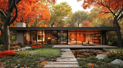 Modern Autumnal Home Design: Tranquility in the Woods