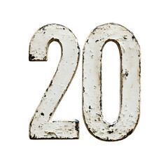 Distressed White Number Twenty: Rustic Vintage Font